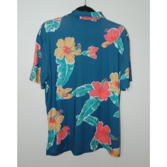 Chubbies Polo Shirt Mens Medium Blue Floral Tropical Hawaiian Hibiscus Flower - Picture 3 of 6